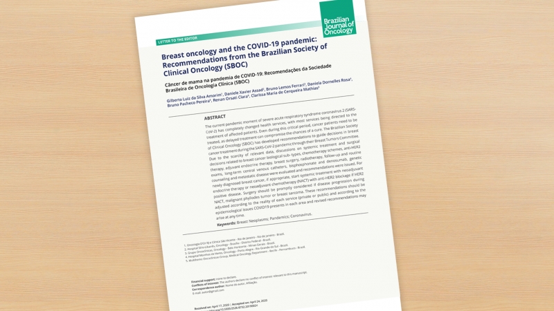 SBOC elabora recomenda&ccedil;&atilde;o t&eacute;cnica para tratamento de pacientes com c&acirc;ncer de mama durante a pandemia